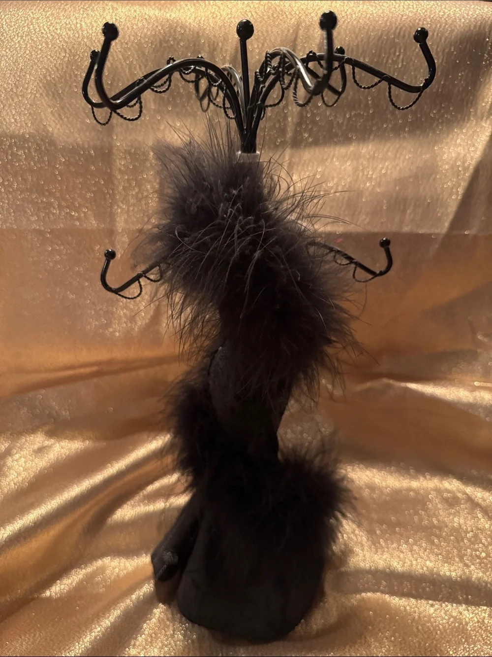 Elegant Black Feathered Dress Jewelry Stand